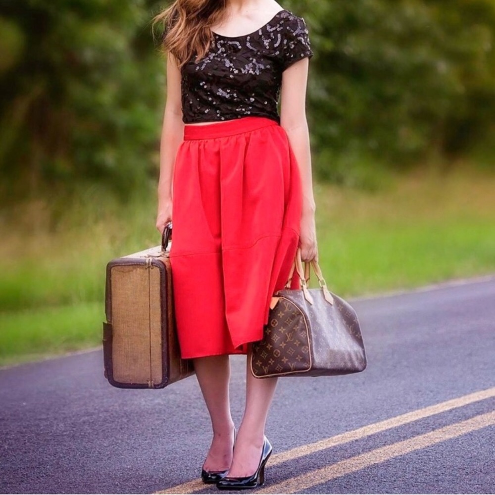 Express full circle skater red skirt
